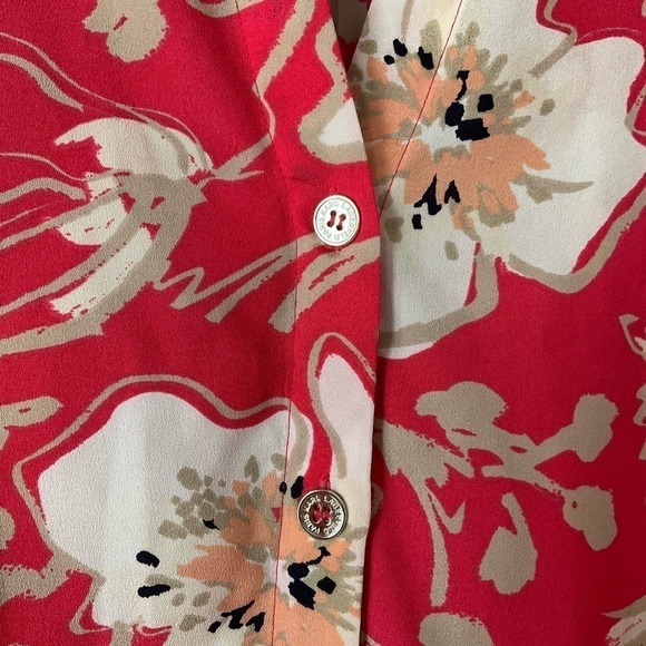 Karl Lagerfeld Blouse coral with floral print long sleeve size Large T177 - Picture 6 of 11